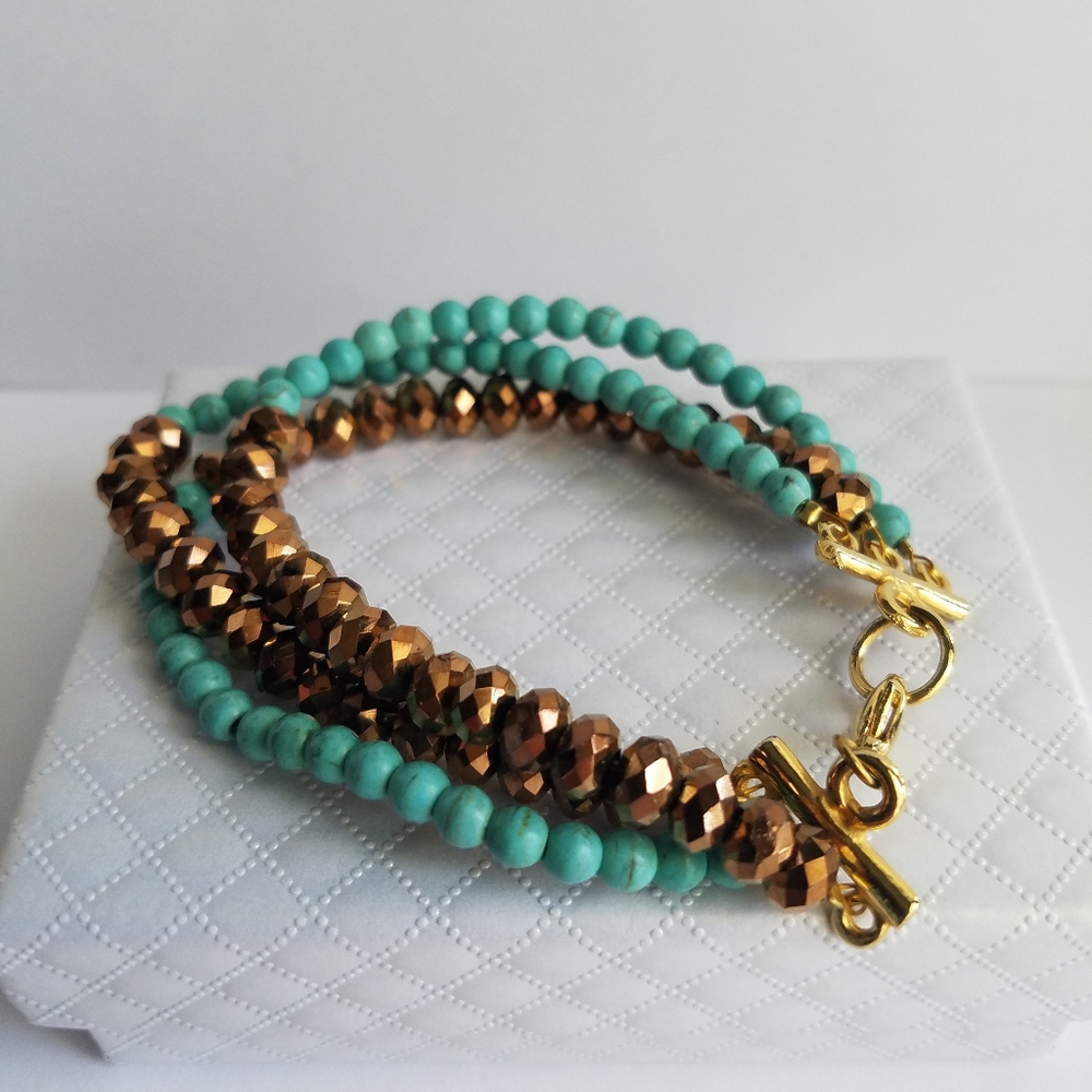 Swarovski Crystal Elements & Genuine Turquoise Gemstone Bracelet - Handmade